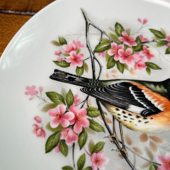 Kaiser Decorative Bird Plate By H. Auge Bergfink Design 8" Dia Floral Pink - Picture 3 of 10